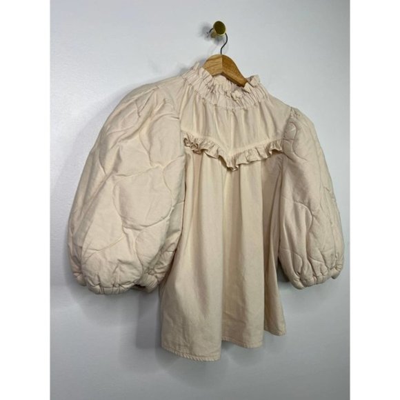 Sea NY Layla Quilted Puff Sleeve Cotton Ruffle Top Women's Tan Size: XXS NWOT - Picture 4 of 9